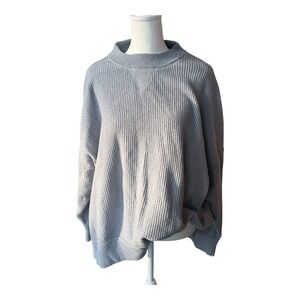 Aerie Oversized Ribbed Pullover Sweater Side Slits Blue Gray Knit Sz XL Cozy Fit